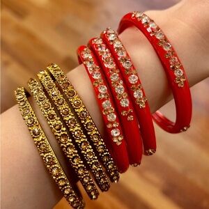 Indian Bangles - Red and Gold - Set of 8 - NEW